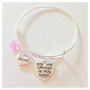 Personalized 🌷 Sister Silver Bangle Bracelet Gift